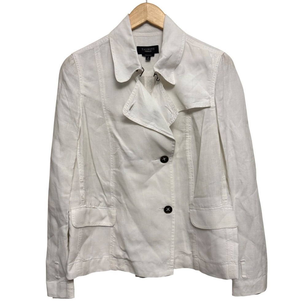 Talbots‎ Womens Blazer 100% Irish Linen White Jacket Double Breasted Lightweight